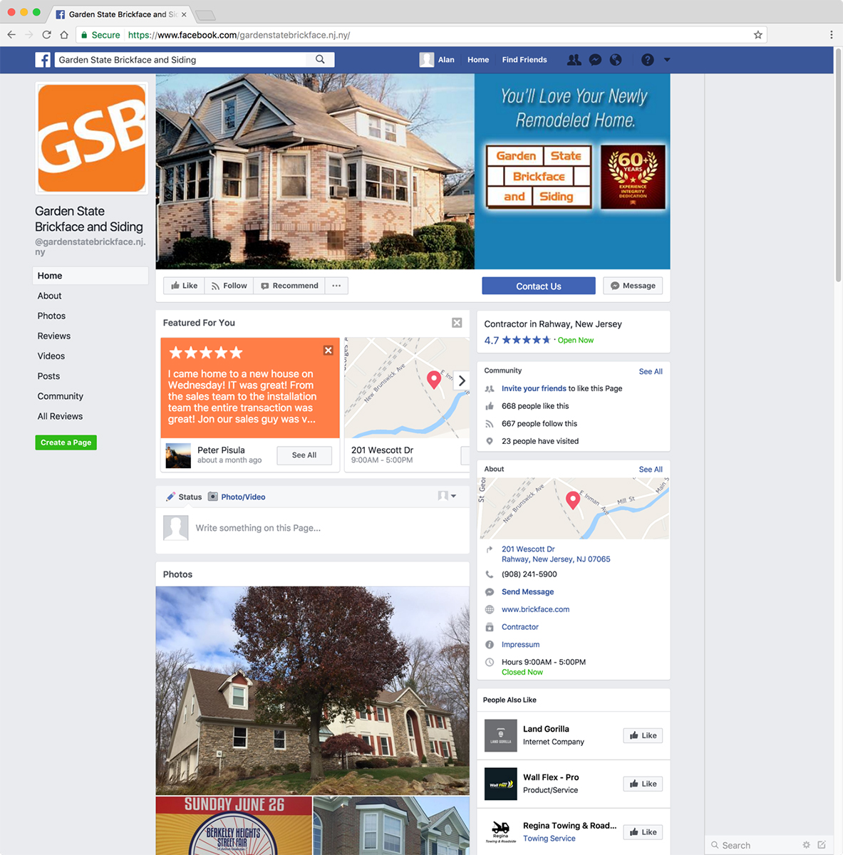 Garden State Brickface and Siding Facebook Page